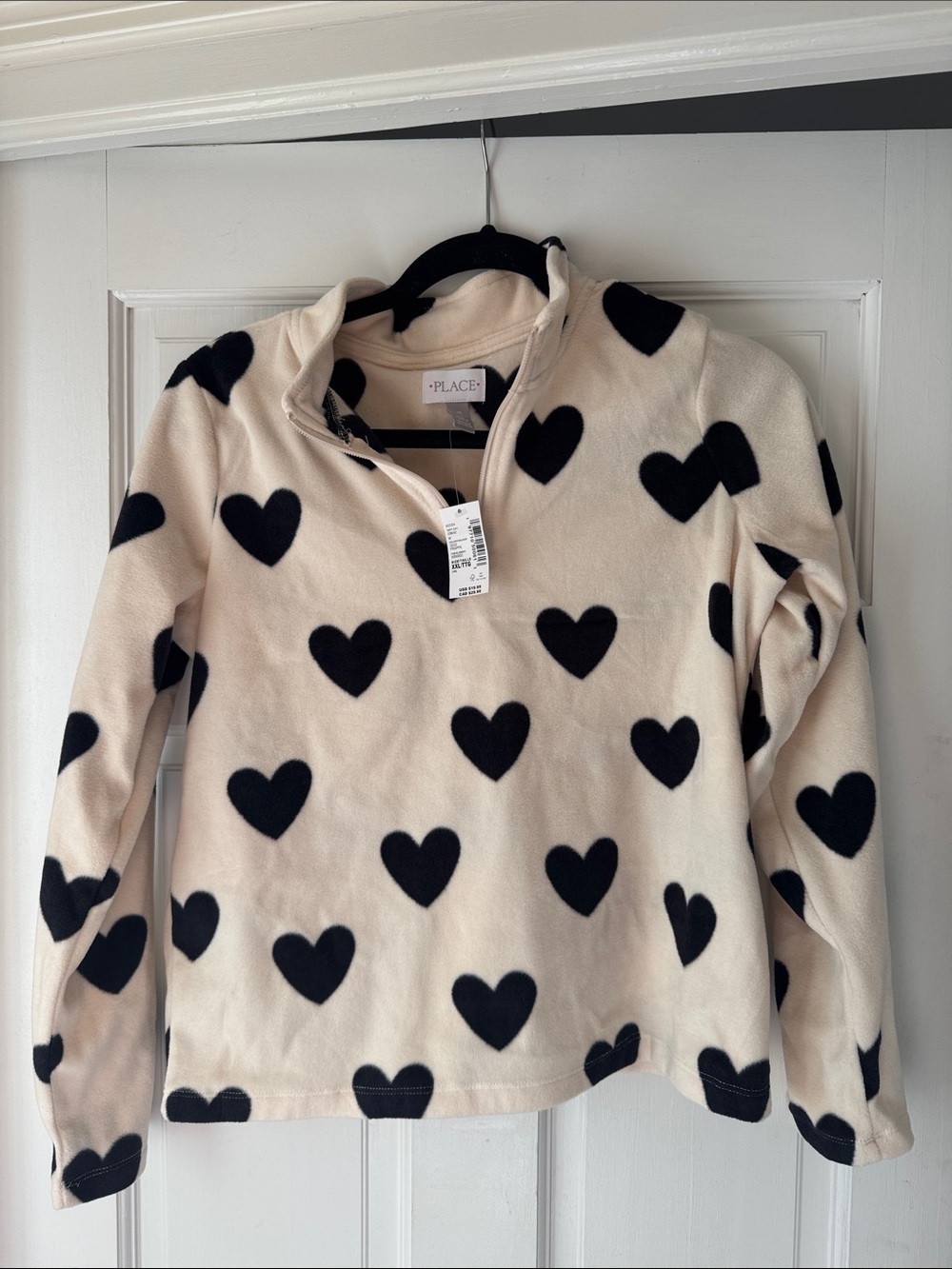 The Children's Place Cream Fleece Pullover with Black Heart Print